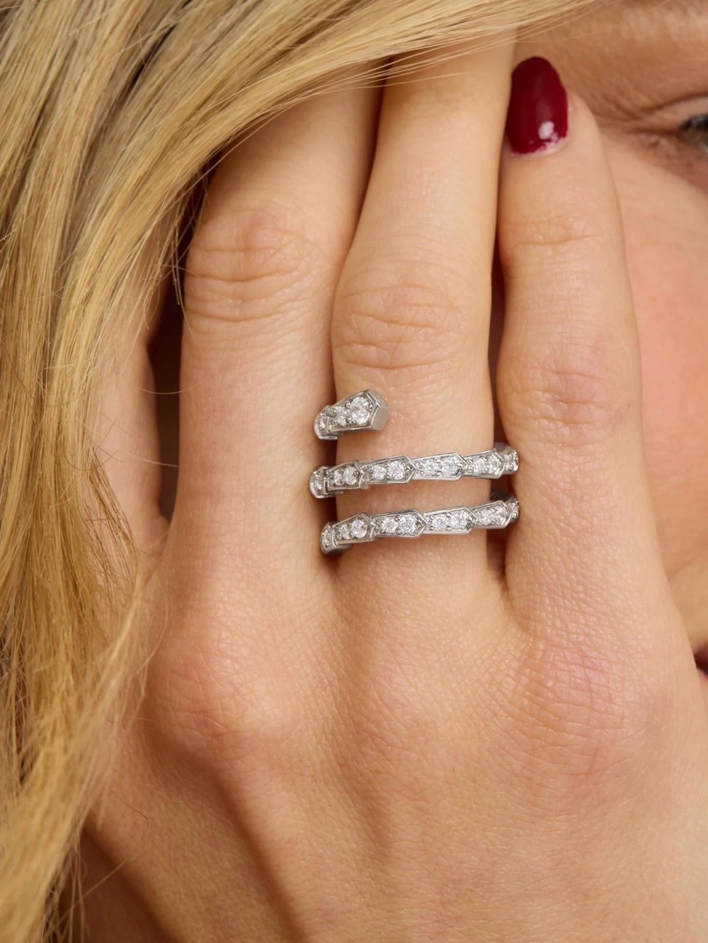 Melinda Maria Silver Triple-Row Pavé Wrap Ring